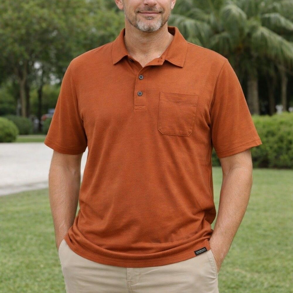 L.L.Bean Slightly Fitted Polo Shirt Men's Large Orange Short Sleeve Soft Stretch